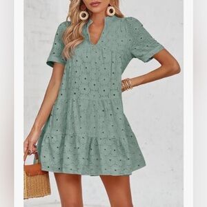 Tiered Eyelet Mini Dress in Sage